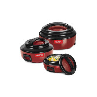 MILTON Ernesto Inner Stainless Steel Casserole Set of 3 (420 ml, 850 ml, 1.43 litres), Red | Easy to Carry | Serving | Stackable | Microwave Safe
