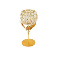 Subiya Metal Gold Plated Crystal Candle Holder - Decorative Tea Light Stand Votive for Home,Living Room Decoration (Pack of 1)(Size:6 Inch).