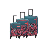 Nasher Miles India Soft-Sided Polyester Printed Luggage Bag Luggage Set of 3 Teal Trolley Bags (55, 65 & 75 cm)