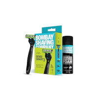 Bombay Shaving Company Sensi Smart 3 Razor and Charcoal Shaving Foam Combo | 3 Blades Shaving Razor For Men | Charcoal Shaving Foam, 50g