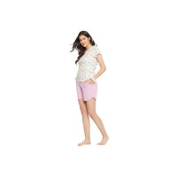 Clovia Women's Cotton Pretty Florals Top & Chic Basic Shorts Set (LS0410J18_White_)