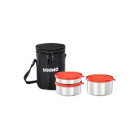 Amazon Brand - Solimo Executive Lunch Box Set | Stainless Steel Containers - Set of 3 (250 ML + 400 ML + 550 ML) & Insulated Easy-to-Carry Lunch Bag for School, College, Office Use - Red