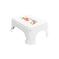 Fun Homes Floral Print Plastic Bathroom Stool, White, pack of 1