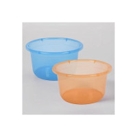 Kuber Industries Pack of 2 Bath Tub | Multipurpose Bath Tub | Tub for Bathroom-Feeding Pan-Washing Clothes | Washing Tub | Bathing Bathroom Tub | 25 LTR | Transparent | Blue & Orange