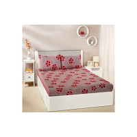 Amazon Brand - Solimo Polycotton Dreamy Red Double Bedsheet with 2 Pillow Cover, Multicolor, 95 GSM