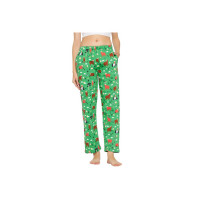 Clovia Women's Fleece Christmas Print Pyjama With Pocket In Green