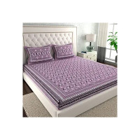 La Verne140 TC 100% Cotton King Size Jaipuri Rjasathani Print Bedsheet with 2 Pillow Covers (Purple)