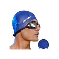 SLOVIC Blue Swimming Caps for Men and Women with Long Hair | Waterproof Cap for Swimming Silicone | Free-Size for Great Fit | No Hair Pulling | Prevents Chemical Damage [coupon]