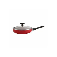 neelam Non-Stick Deep Fry Pan with Glass Lid - Induction Friendly, 3mm Thickness, Red Color (26 cm (2.1 litres))