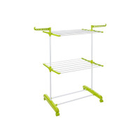 Amazon Brand - Solimo Premium Steel Double Supported 2 Layer Cloth Drying Rack, Foldable and Movable (White & Green)