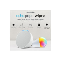 Amazon Echo Pop (White) Combo with Wipro Simple Setup 9W LED Smart Color Bulb