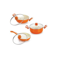 Nirlon Ceramic Cookware Set, 3-Pieces, Orange (BT-CC-FP-K22-C)