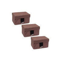 Amazon Brand - Solimo Fabric Rectangular Storage Box, Small, Set of 3, Brown