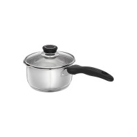 Amazon Brand - Solimo Stainless Steel Saucepan With Glass Lid, Induction Base (14 Cm, 1L),Non-Stick, 1 Liter