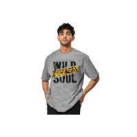 LEOTUDE Half Sleeve Oversized Tshirt for Men, Round Neck Longline Drop Shoulder | Colorful Printed T-Shirt (Grey Color)