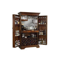 Indigo interiors Sheesham Solid Wood Pre-Assemble Wooden Bar Cabinet with Wine Glass Storage (Brown, 90x50x180cm)