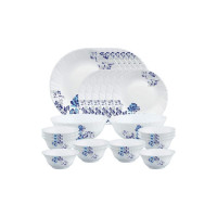 Larah by Borosil Blue Cascade Opalware Dinner Set, 28 Pcs, White
