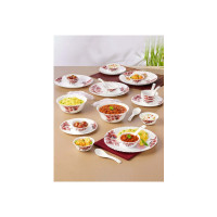 Larah by BOROSIL Galaxy White & Red 34 Pieces Printed Opalware Glossy Dinner Set (Apply coupon TRYHOME)