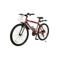 Amazon Brand - Symactive PowerMile S2000 Series, 26T Geared Mountain Bike/Bicycle/Cycle (Shimano 21-Speed Gear), Dual V-Brake, Frame Size: 18 inch (Red Color) Ideal for Unisex Adults