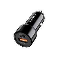 Ambrane 38W Fast Car Charger with Dual Output, Quick Charge 3.0 and Power Delivery, Type-C & USB Port, Wide Compatibility for Smart Phones (RAAP C38 A, Black)