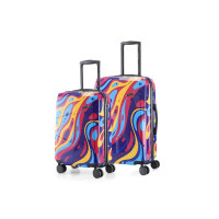 Nasher Miles Manali Hard-Sided Polycarbonate Printed Luggage Bag Luggage Set of 2 Pink Multicolor Trolley Bags (55 & 65 Cm)