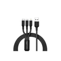 amazon basics 3-In-1 Charging Cable| Micro Usb, Type-C And Lightning, 15W Fast-Charging Cable | 1M, Wide Compatibility, Black