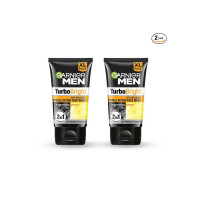 Garnier Men Turbo Bright Double Action Face Wash, Deep Cleansing Anti Pollution Face Wash with Charcoal and Vitamin C, Suitable for all Skin Types, 150g x2 (Pack of 2)