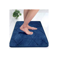 STATUS Memory Foam Bath Mat Rug, Ultra Soft and Non-Slip Bathroom Rugs, Water Absorbent and Machine Washable Bath Rug for Bathroom, Shower, and Tub, 16" x 24" (Blue)