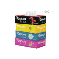 Origami 2 Ply Facial Tissue Box | Car Tissue - Pack of 4 (100 Pulls Per Box, 400 Sheets (800 sheets)