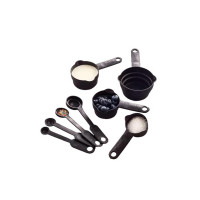 Suzec Plastic Measuring Spoon and Cup Set, 8-Pieces (Black, Pack of 1), Mix Size (Black)