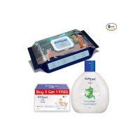 Bumtum Chota Bheem Gentle Soft Moisturizing Wet Wipes with Lid - 72 Pcs.(Pack of 1) & Baby Soap (4N x 50 Gram) & Baby Body Wash (200 ML) Combo
