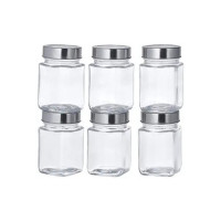 Amazon Brand - Solimo Square Glass Storage Containers (Transparent, Set Of 6, 310 ml Each)