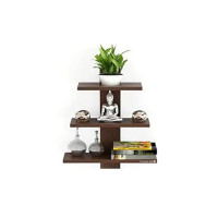 Furniture Cafe® Wooden Wall Shelves for Living Room | for Home Decor Items | Floating Book Rack for Study Room, Office, Kitchen 3Tiers | Size- Standard | Colour- Brown