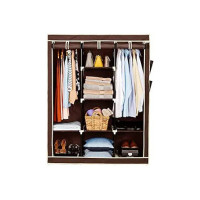 Amazon Brand - Solimo 3-Door Foldable Wardrobe, 8 Racks, Brown (Plastic,Fabric)