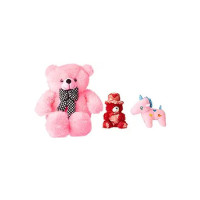 nkl Soft Lovable Teddy Bear Pink 3 feet (90 cm) +1 Feet Cap Teddy 30 red + Baby Unicorn Pink 30cm