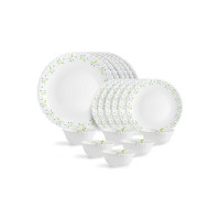 Cello Opalware Dazzle Series Tropical Lagoon Dinner Set, 18 Units | Light-Weight, Daily Use Crockery Set for Dining | White Plate and Bowl Set (Coupon)