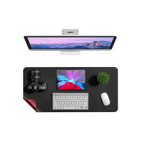 Dyazo Vegan PU Leather Desk Mat | Waterproof Office Extended Mouse Mat | Anti Skid & Anti Slip | Reversible - (35 Inch * 17.7 Inch Black & Red)