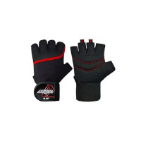 Aprodo Sports Weight Lifting Workout Gym Gloves with Wrist Support, Unisex, Free Size (Black RED)