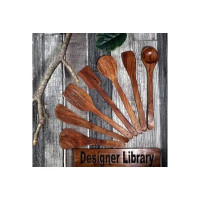 Designer Library - Sheesham Wood Spoon Set For Cooking Includes Dessert Rice Spoons, Frying Serving Spatula, Wooden For Nonstick Cookware Kitchen Utensils And Cooking Spoon (Set Of 7) - 35 Cm
