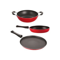 NIRLON Mini (Tawa, Fry Pan, Kadhai), Red Non-Stick Coated Cookware Set  (PTFE (Non-stick), Aluminium, 3 - Piece)
