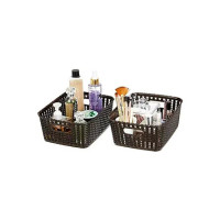 Amazon Brand - Solimo Storage Basket, Set of 2, Medium, Brown, Plastic