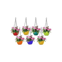 Go Hooked ViMe Multicolor Diamond Hanging Pots, Beautiful Hanging Flower Pots, Hanging Planter for Plants, Plant Containers Set, Plastic Hanging Pots Set for Garden, Balcony (Pack of 7) (7.5 Inch).