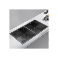 ALTON Stainless Steel Handmade Double Bowl Kitchen Sink With Basket (Black, 37x18x9 INCH)