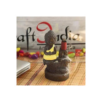 eCraftIndia Meditating Monk Buddha Smoke Backflow Cone Decorative Incense Holder (7 cm x 7 cm x 12, Yellow)