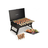 Wellberg Briefcase Charcoal Barbecue Grill with skewers And Grill Multifunctional, | BLACK