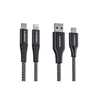 Ambrane (Pack of 2 Type C to Lightning Cable & USB to Type C Cable for iPhone, Smartphones, Laptops, iPad, Macbook, iMac, AirPods & other devices, 480Mbps Data Sync, Quick Charge (RCT-15 & ABTL-125)