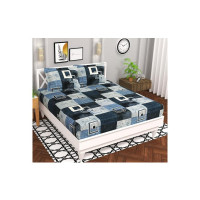 BSB HOME Microfiber 144 TC Aspire 2.O Collections Soft Breathable Wrinklefree Cheks Printed Double Bedsheets with 2 Regular Size Pillow Covers, Color Black Grey and White