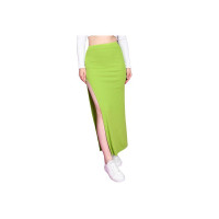 POPWINGS Women Casual Green Solid Self Design Long Slit Skirt