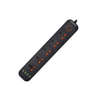ZEBRONICS PS5340U Power Strip with 5 Universal Sockets, 2500W Max., 4 USB Ports, USB Output 2.4A Max., 3 Meter Copper Cable, Overload Protection, Surge Protection, Wall Mountable, 250 Volts