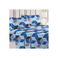 BSB HOME String Fashion Home Furnishing 160 Tc Glace Cotton Football Printed Grey & Blue Bedsheet for Double Bed with 2 Pillow Regular Size Pillow Covers